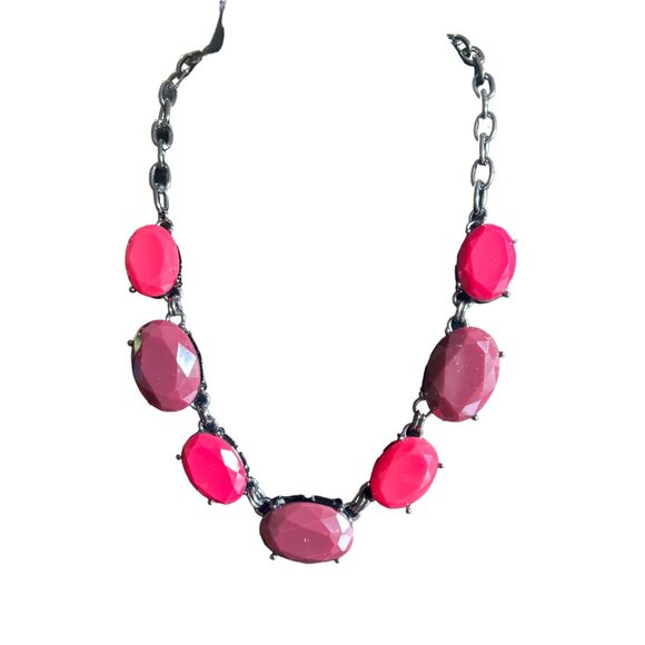 Premier Designs Statement Necklace With Bold Pink & Mauve Cabochons  Black Chain - Picture 2 of 4